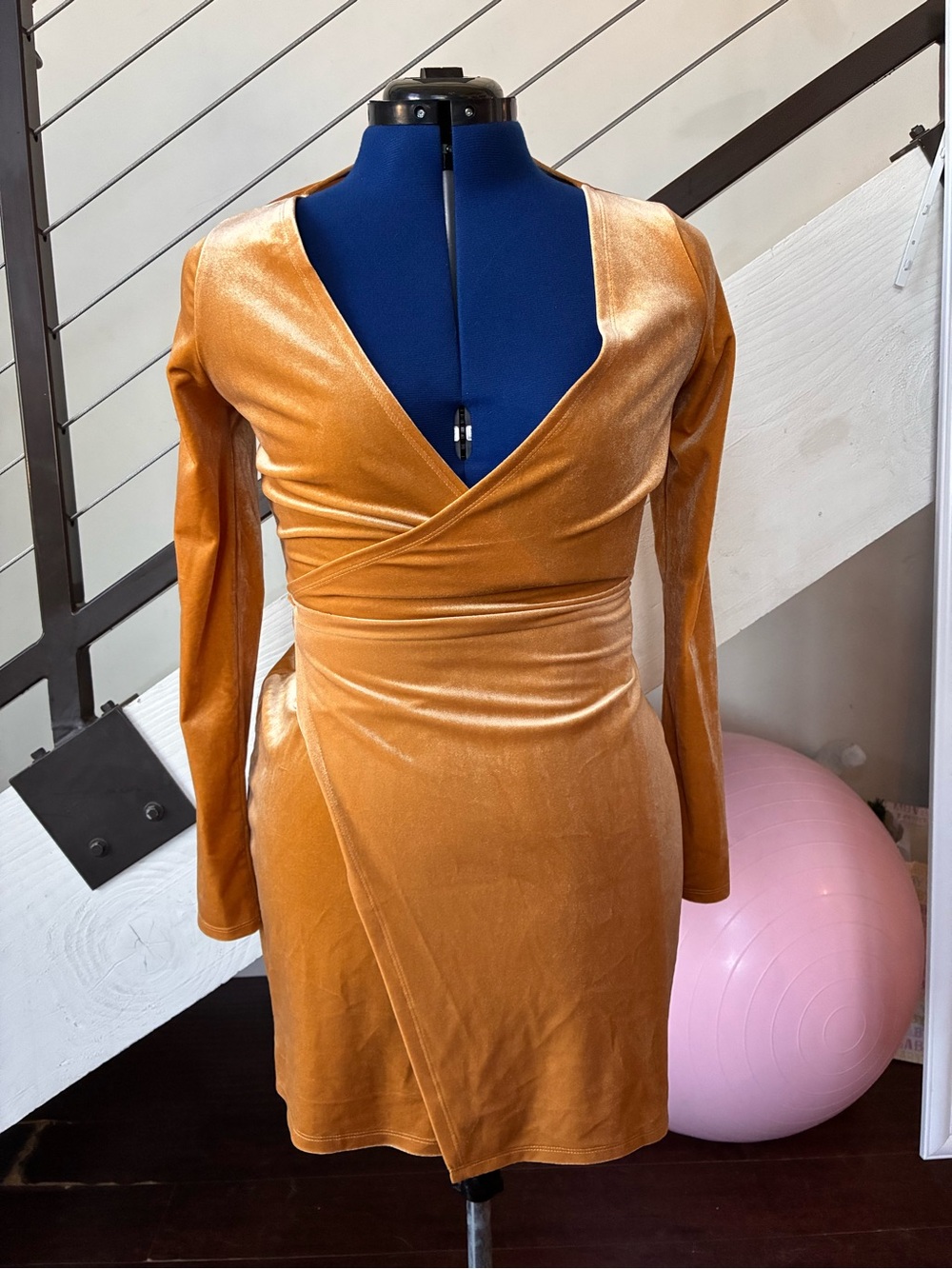Shyanne Mustard Velvet Wrap Long-Sleeve Mini Dress